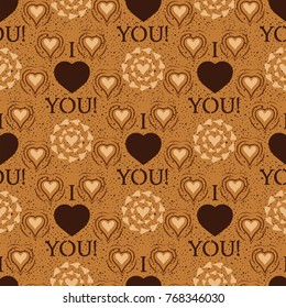 I love you text heart sharp vector seamless pattern background card beautiful celebrate bright emoticon symbol holiday abstract art decoration.