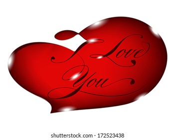 I Love You - text in heart. Valentine greeting card, note. Love flat icon. Isolated on white, vector