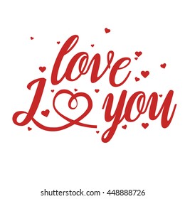 I love you text with hearts isolated on white.