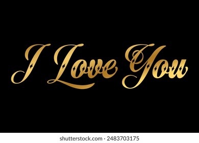 I love you text lettering with gold color vector illustration.
