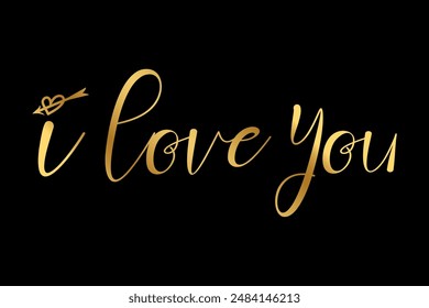 I love you text lettering with gold color vector illustration.