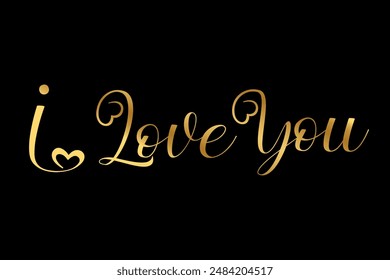 I love you text lettering with gold color vector illustration.