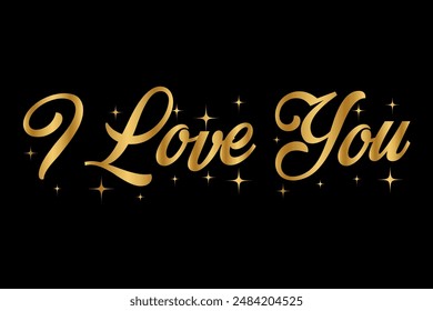 I love you text lettering with gold color vector illustration.