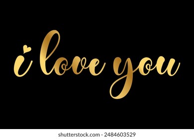 I love you text lettering with gold color vector illustration.