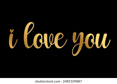 I love you text lettering with gold color vector illustration.