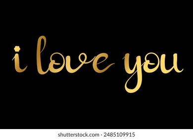 I love you text lettering with gold color vector illustration.
