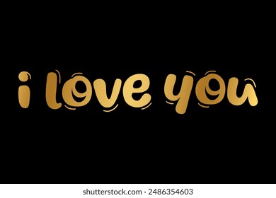 I love you text lettering with gold color vector illustration.