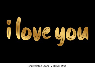 I love you text lettering with gold color vector illustration.