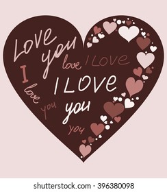 I love you. The text on the heart. Background chocolate. Vector.