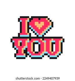 I love you text in pixel art style isolated on white background