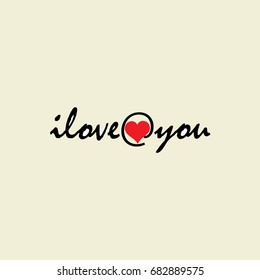 I love you, text with red heart