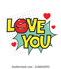 A love you text in speech bubble depicting comic art of love and affection 