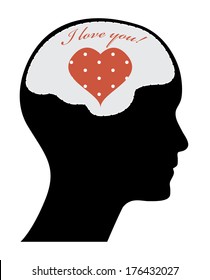 I love you text with vintage heart and head.