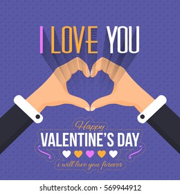 I Love You Theme Hands Forming Love Symbol. Valentine's Day Vector Design. Announcement and Celebration Message Poster, Flyer or Greeting Card Flat Illustration