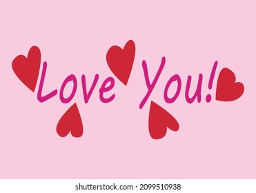 I love you title with hearts on pink background.