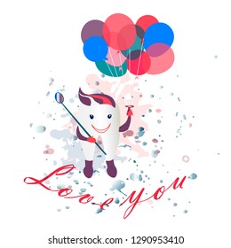 Love you tooth. Vector lettering is suitable for design in dental clinics, private doctor, children clinic, postcard, poster, sticker, magnet, business card, recommendation, icon, organizer, design of shop, EPS10