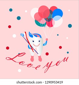 Love you tooth. Vector lettering is suitable for design in dental clinics, private doctor, children clinic, postcard, poster, sticker, magnet, business card, recommendation, icon, organizer, design of shop, EPS10