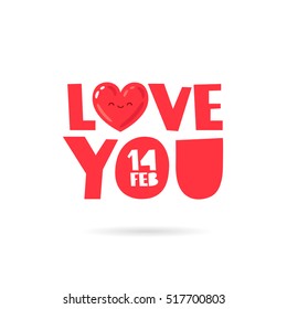 Love you. Trend lettering. Vector illustration on white background. Great holiday card for the day of lovers.