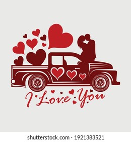 I Love You With Truck Typography Vector Design 
