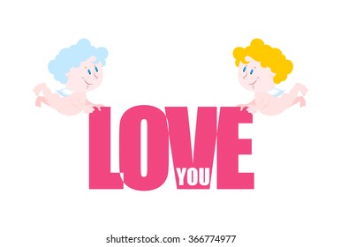 Love you. Two Cupid bear love. Little angel for Valentines day.
