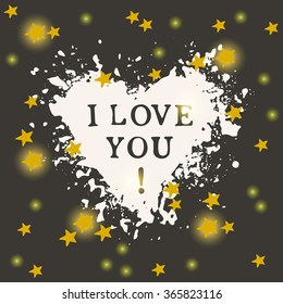 I love you! Typewriter quote with heart on chalkboard. Gold stars.