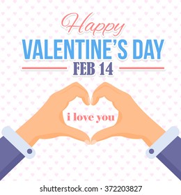I Love You Typographic Text and Hands Forming Love Symbol. Valentine's Day Vector Design. Announcement and Celebration Message Poster, Flyer 