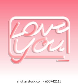 Love you typography in 3D Vector. a pink banner for wedding.