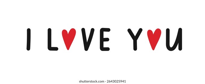 I Love You typography. Hand drawn Lettering with editable stroke. Minimalist simple style text. Handwritten phrase. Quote for inspiring poster, social media post, project. Elegant and artistic words