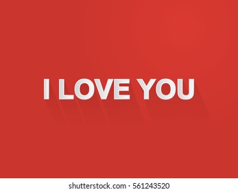 I love you typography paper art and craft style on red background