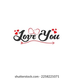 Love you Typography Text isolated on white background. Stylish text of Love You for Happy Valentine's Day. Vector Illustration