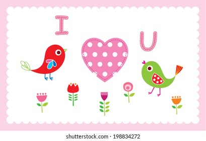 i love you valentine card with bird illustration