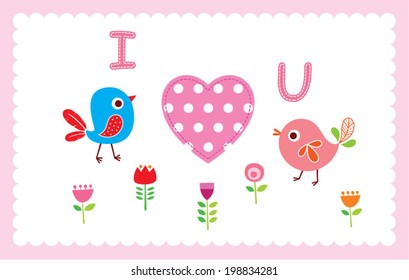 i love you valentine card with bird illustration