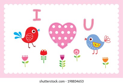 i love you valentine card with bird illustration
