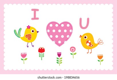 i love you valentine card with bird illustration