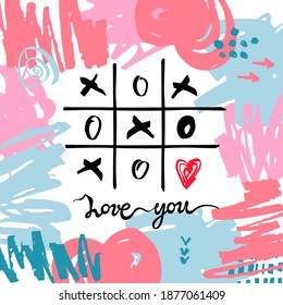 Love you, Valentine card with hand drawn sketch style scribble. Hugs and kisses. Vector illustration.