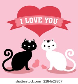 I love you valentine card with loving cats
