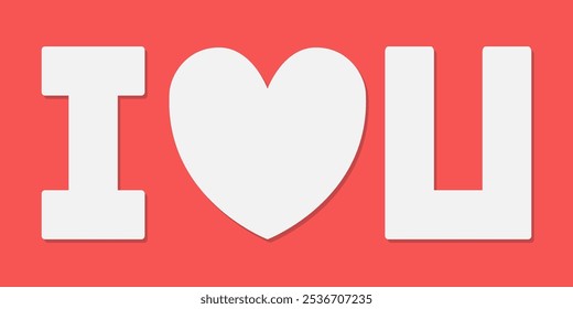 TE QUIERO. Icono de corazón blanco de San Valentín. Símbolo de signo de amor. Forma simple. Feliz día de San Valentín. Tarjeta de felicitación, Plantilla de Anuncio. Lindo objeto gráfico. Diseño plano. Fondo rojo. Aislado. Vector