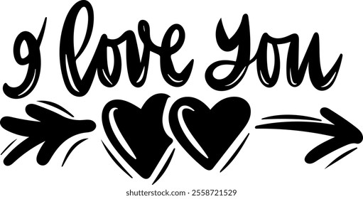 i love you valentines day black vector graphic design and cut file