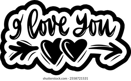 i love you valentines day black vector graphic design and cut file