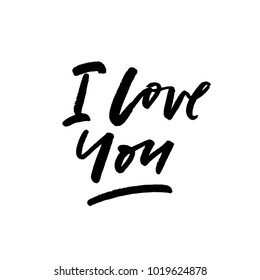 I love you. Valentine's Day calligraphy phrases. Hand drawn romantic postcard. Modern romantic lettering. Isolated on white background.