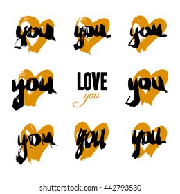 I love you. Valentines day calligraphy glitter card.