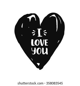 I love you. Valentines day card with handdrawn lettering and heart on white background. Vector photo overlays