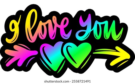 i love you valentines day colorful bright rainbow graphic design