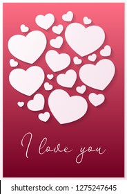 I love you. Valentine's day greeting card design with hearts. Vector illustration. Wallpaper, flyer, invitation, poster, brochure, banner, gift tag.