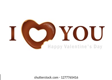 I love you valentines day greeting card with chocolate donut vector illustration EPS10