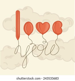 Love You Valentine's Day Greeting card. Engraved balloons in letters shape