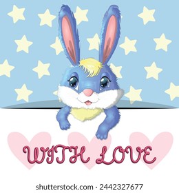 Love you valentine's day greeting card with animal. Cute hero with beautiful eyes, expressive.