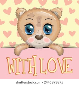 Love you valentine's day greeting card with animal. Cute hero with beautiful eyes, expressive.