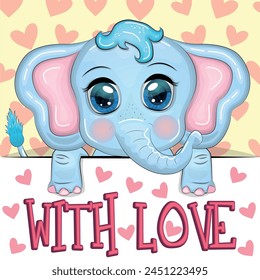 Love you valentine's day greeting card with animal. Cute hero with beautiful eyes, expressive.