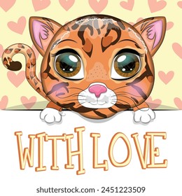 Love you valentine's day greeting card with animal. Cute hero with beautiful eyes, expressive.